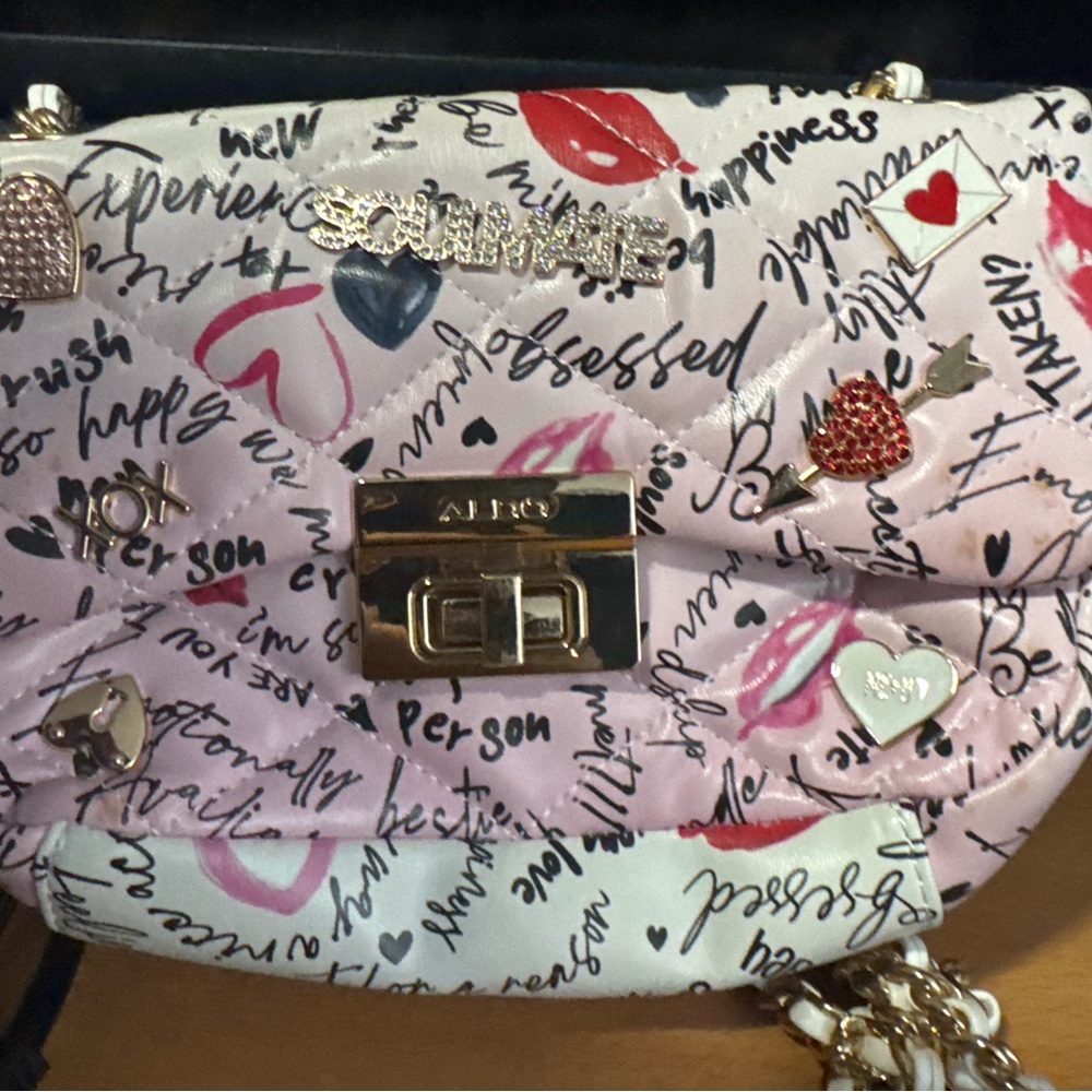 Aldo Pink and White Crossbody Bag with Graphic Accents